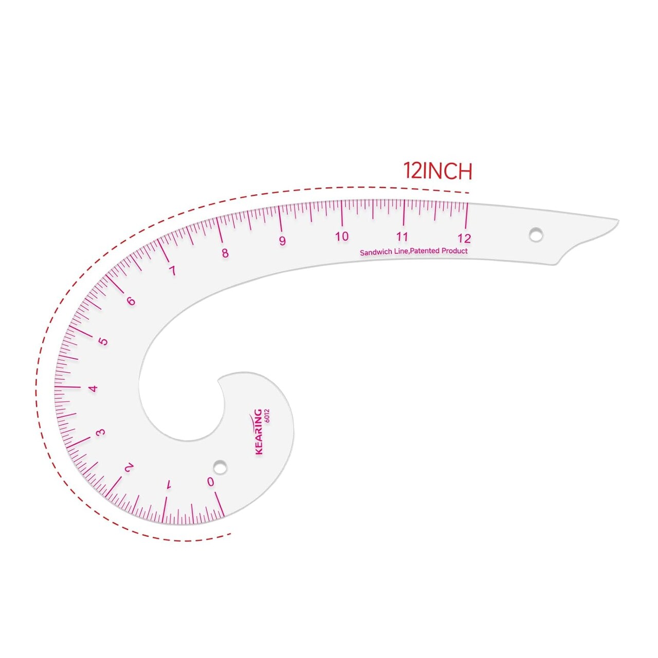 Kearing® 12" Clear Plastic Comma Shaped French Curve Ruler for Pattern Making Sewing and Quilting